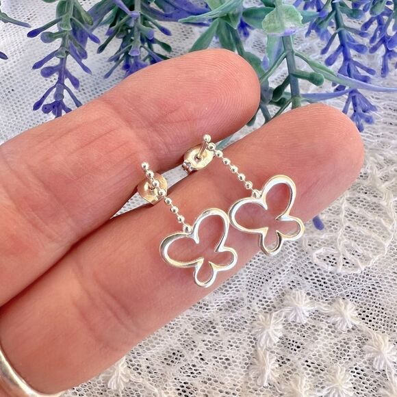 Vintage Sterling Butterfly Drop Earrings - Picture 1 of 8